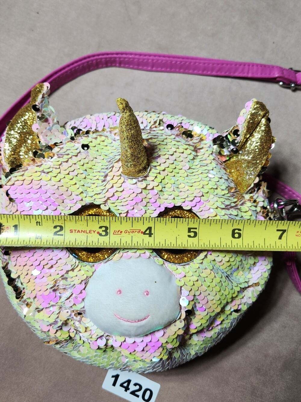 Ty Fantasia Flippable Sequin Unicorn Crossbody Bag Iridescent Pink and Gold - Picture 8 of 12